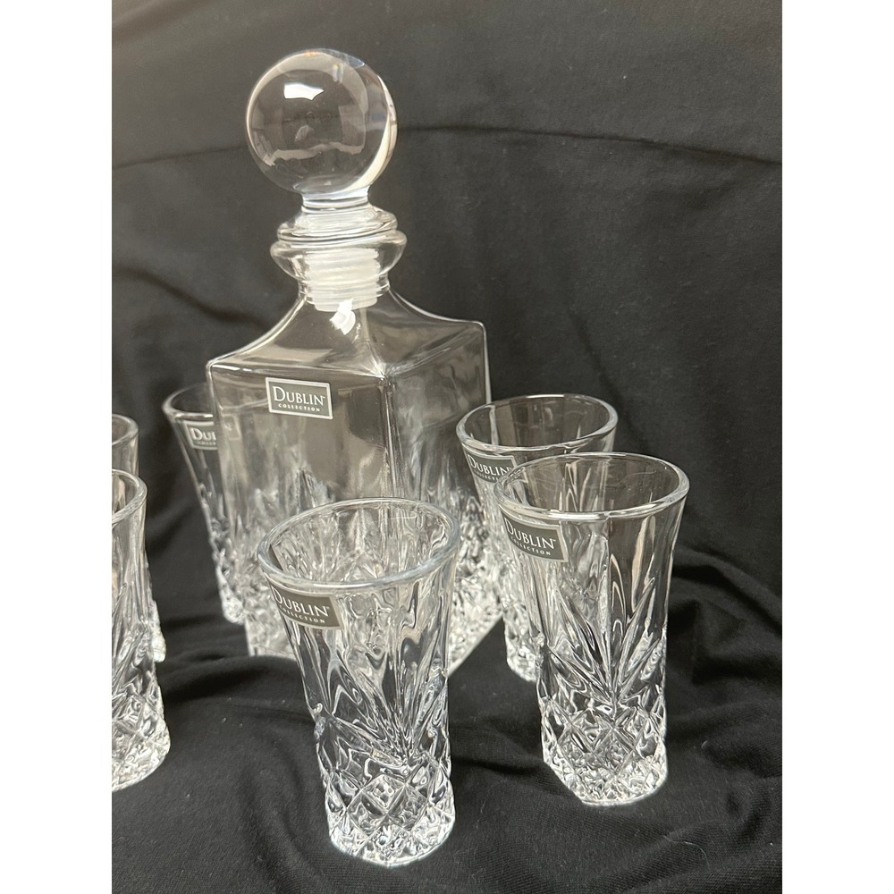 Elegant Dublin Collection Crystal Decanter Set with 6 Cordial/Liqueur Glasses - Picture 9 of 9